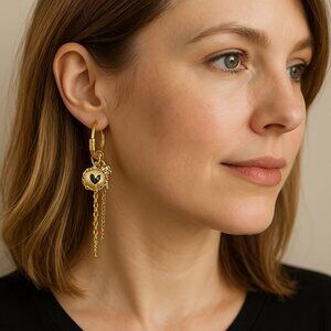 Vintage Betsey Johnson Chain Dangle Pearl Heart Earrings